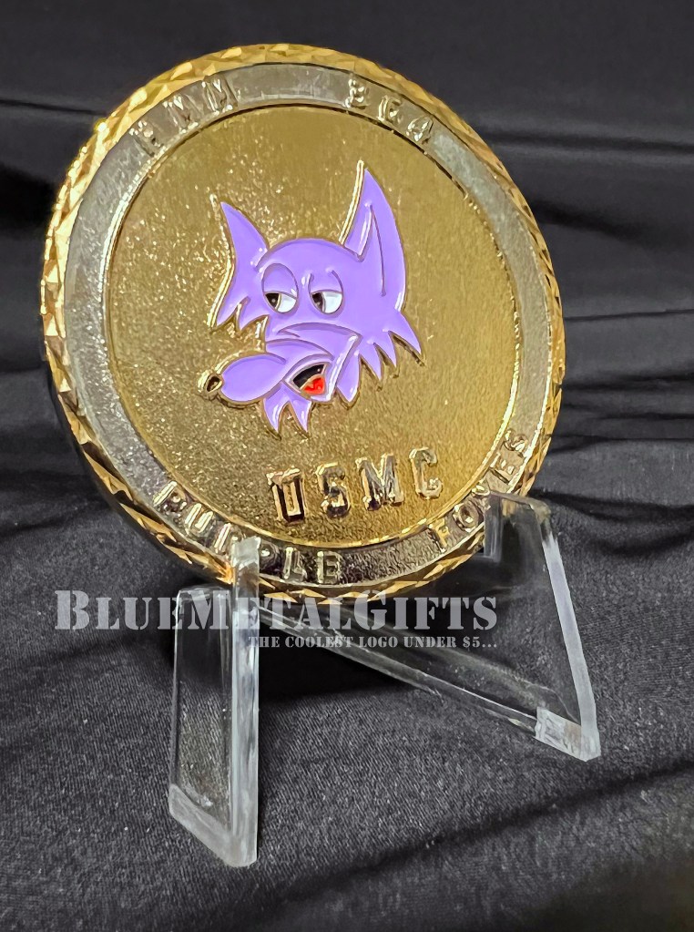 Purple Foxes Memorial coin; challenge coin from BlueMetalGifts.com