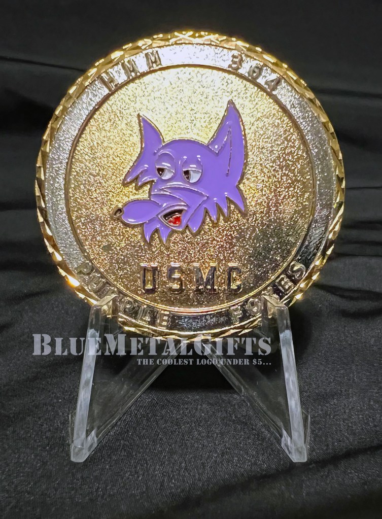 Purple Foxes Memorial coin; challenge coin from BlueMetalGifts.com