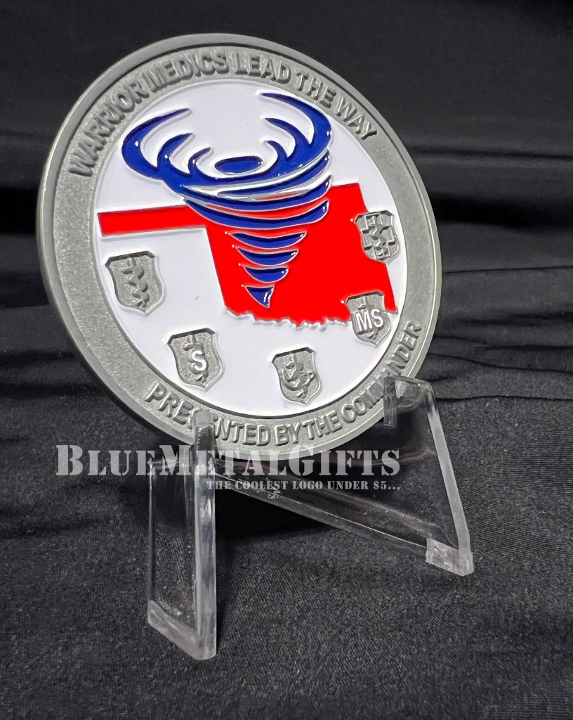 72D Medical Operations Squadron Challenge Coin Warrior Medica Lead the Way Presented by the Commander OK Tinker Air Force Base, Oklahoma Tinker AFB OK medical cross BlueMetalGifts.com www.bluemetalgifts.com
