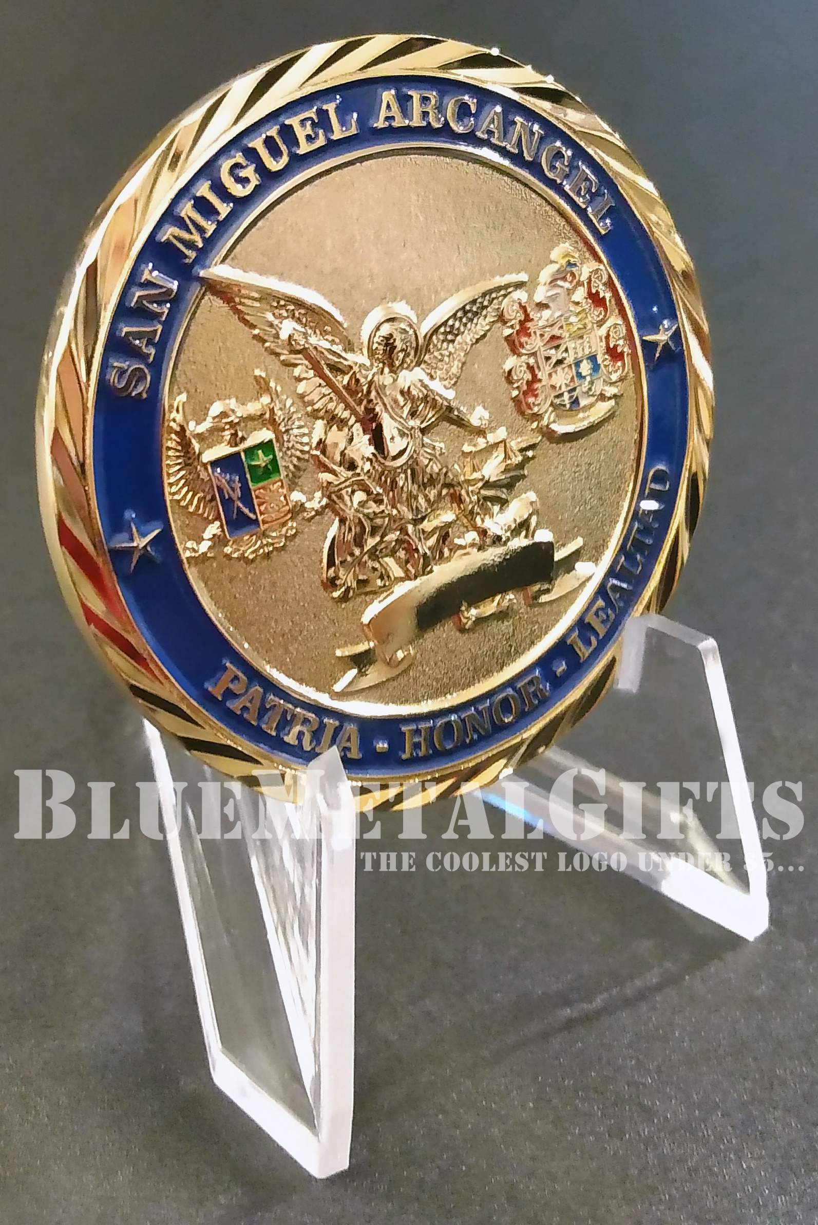 Rare Spanish language Challenge coin: Saint Michael Archangel from BlueMetalGifts.com