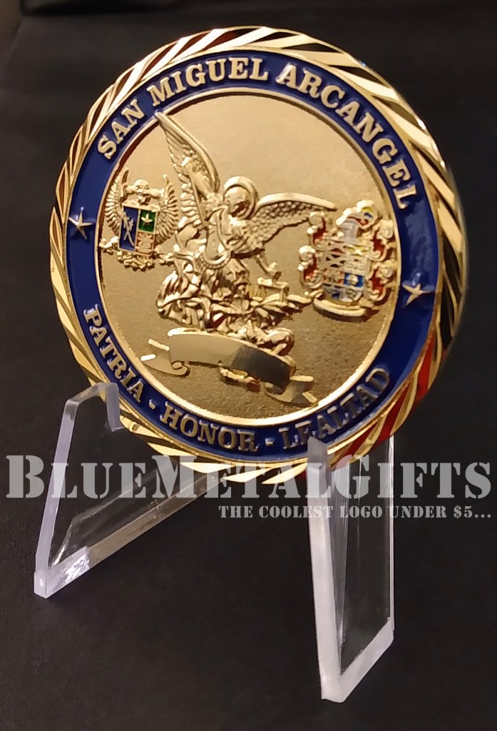 Rare Spanish language Challenge coin: Saint Michael Archangel from BlueMetalGifts.com