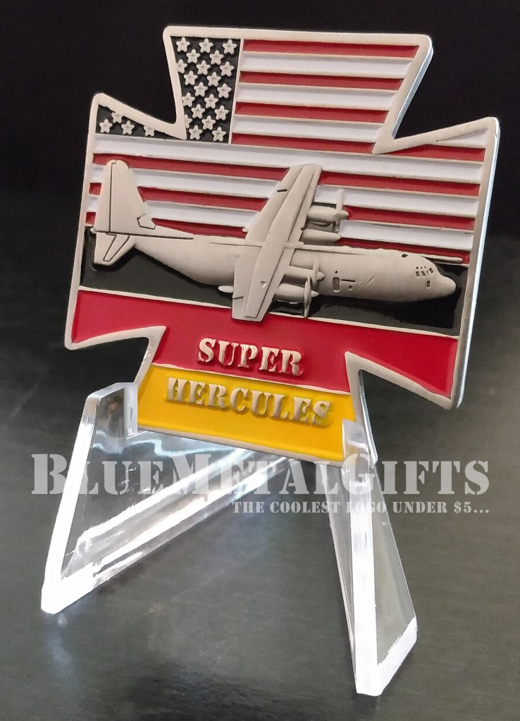 C130J USA and Germany, cross-shaped Challenge coin from BlueMetalGifts.com